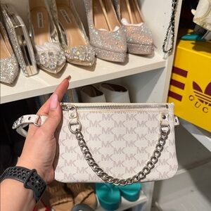 Michael Kors Silver-White MK Logo belt bag with Chain Strap